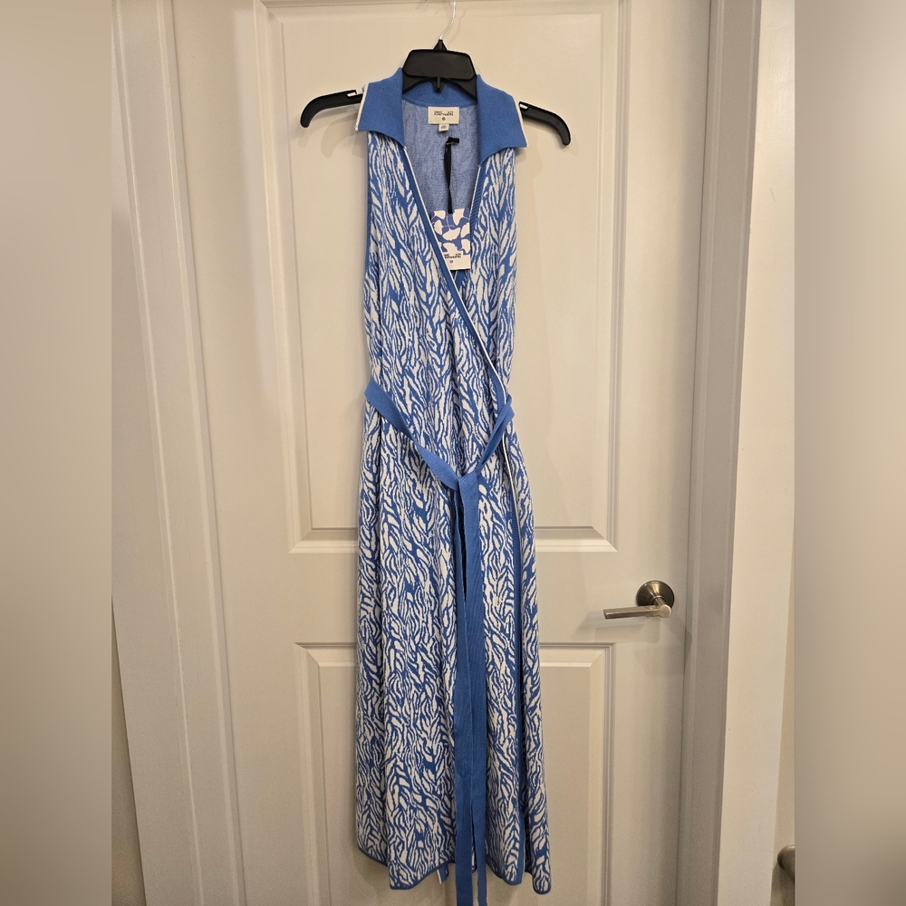 Diane Von Furstenberg Blue and White Patterned Maxi Dress